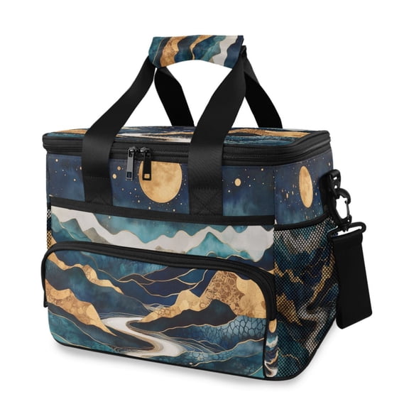 FORMRS Insulated Cooler Bag 24 Cans Capacity Soft Leakproof Lunch Box with Side Pockets, Green Mountains