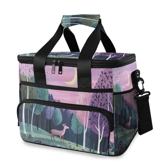FORMRS Insulated Cooler Bag 24 Cans Capacity Soft Leakproof Lunch Box with Side Pockets, Green Night Deer