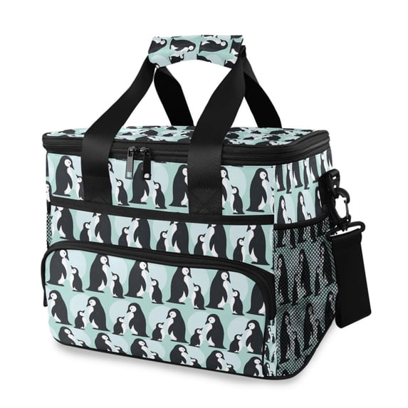 FORMRS Insulated Cooler Bag 24 Cans Capacity Soft Leakproof Lunch Box with Side Pockets, Green Penguins Pattern