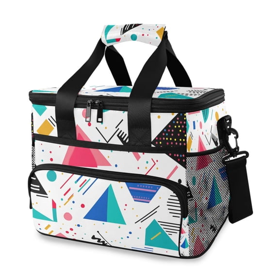 FORMRS Insulated Cooler Bag 24 Cans Capacity Soft Leakproof Lunch Box with Side Pockets, Green Retro Triangles