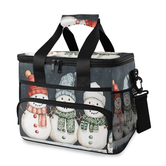 FORMRS Insulated Cooler Bag 24 Cans Capacity Soft Leakproof Lunch Box with Side Pockets, Green Snowmen