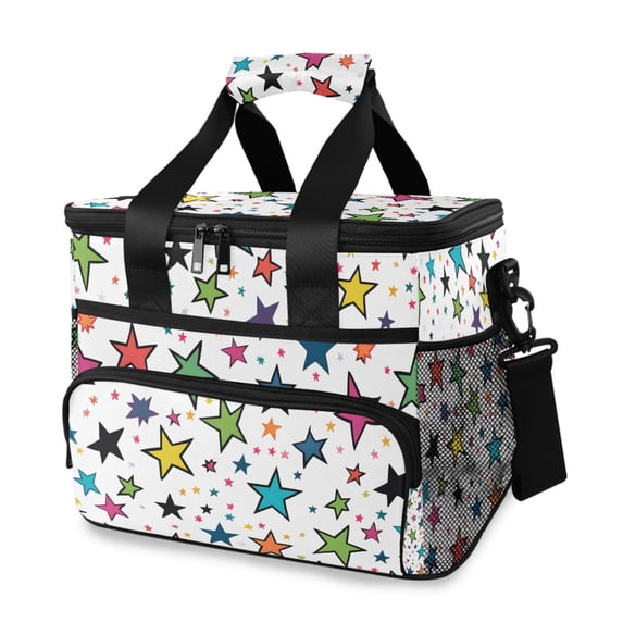 FORMRS Insulated Cooler Bag 24 Cans Capacity Soft Leakproof Lunch Box with Side Pockets, Green Stars