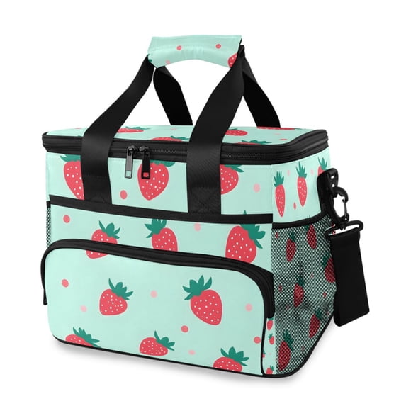 FORMRS Insulated Cooler Bag 24 Cans Capacity Soft Leakproof Lunch Box with Side Pockets, Green Strawberry