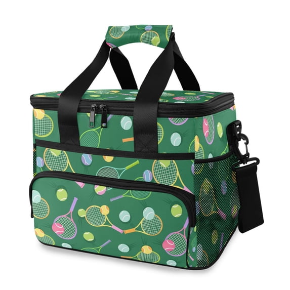 FORMRS Insulated Cooler Bag 24 Cans Capacity Soft Leakproof Lunch Box with Side Pockets, Green Tennis Pattern