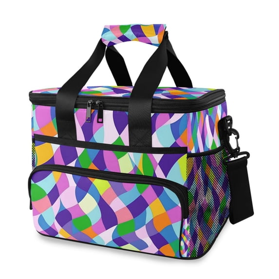 FORMRS Insulated Cooler Bag 24 Cans Capacity Soft Leakproof Lunch Box with Side Pockets, Green Wavy Plaid