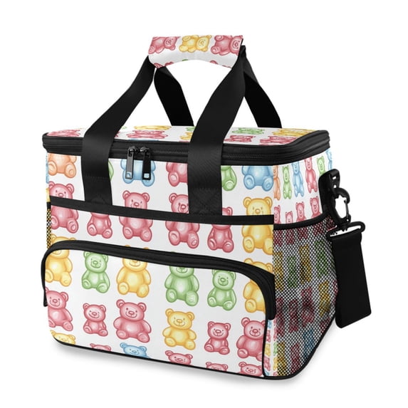 FORMRS Insulated Cooler Bag 24 Cans Capacity Soft Leakproof Lunch Box with Side Pockets, Gummy Bear Pattern