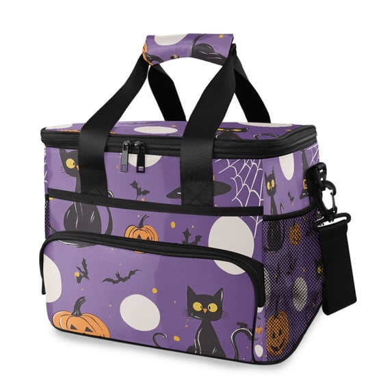 FORMRS Insulated Cooler Bag 24 Cans Capacity Soft Leakproof Lunch Box with Side Pockets, Halloween Black Cat