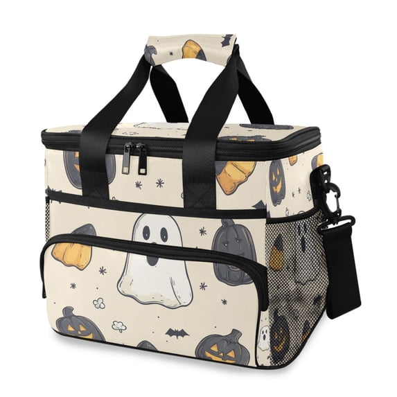 FORMRS Insulated Cooler Bag 24 Cans Capacity Soft Leakproof Lunch Box with Side Pockets, Halloween Black Pumpkins