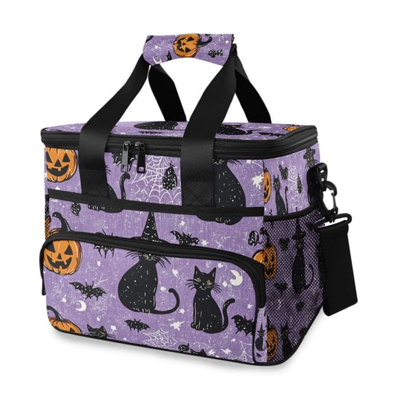FORMRS Insulated Cooler Bag 24 Cans Capacity Soft Leakproof Lunch Box with Side Pockets, Halloween Cats