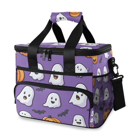 FORMRS Insulated Cooler Bag 24 Cans Capacity Soft Leakproof Lunch Box with Side Pockets, Halloween Ghosts Purple