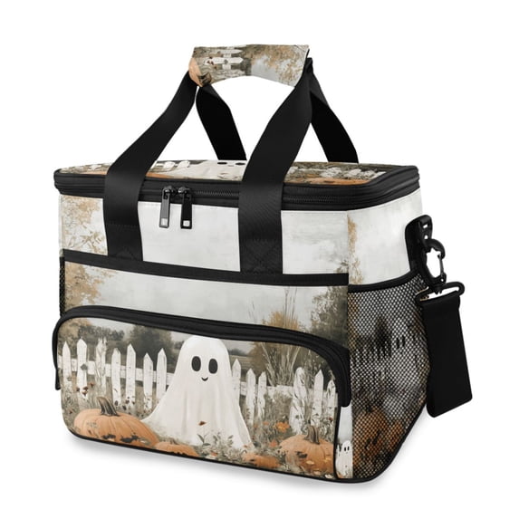 FORMRS Insulated Cooler Bag 24 Cans Capacity Soft Leakproof Lunch Box with Side Pockets, Halloween Pumpkin Field
