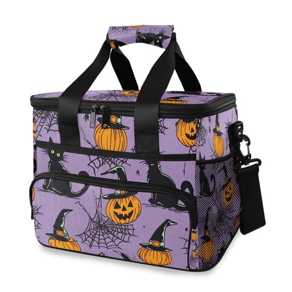 FORMRS Insulated Cooler Bag 24 Cans Capacity Soft Leakproof Lunch Box with Side Pockets, Halloween Pumpkin