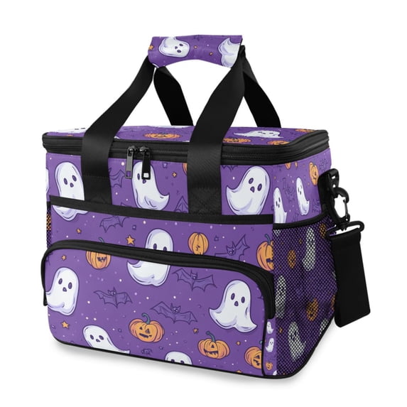 FORMRS Insulated Cooler Bag 24 Cans Capacity Soft Leakproof Lunch Box with Side Pockets, Halloween Purple Ghosts