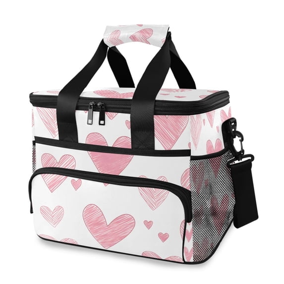 FORMRS Insulated Cooler Bag 24 Cans Capacity Soft Leakproof Lunch Box with Side Pockets, Hand Drawn Hearts