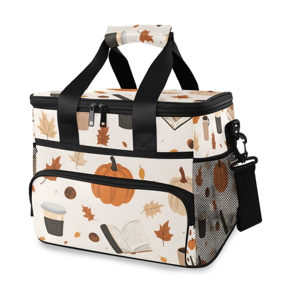 FORMRS Insulated Cooler Bag 24 Cans Capacity Soft Leakproof Lunch Box with Side Pockets, Hand Drawn Pumpkin