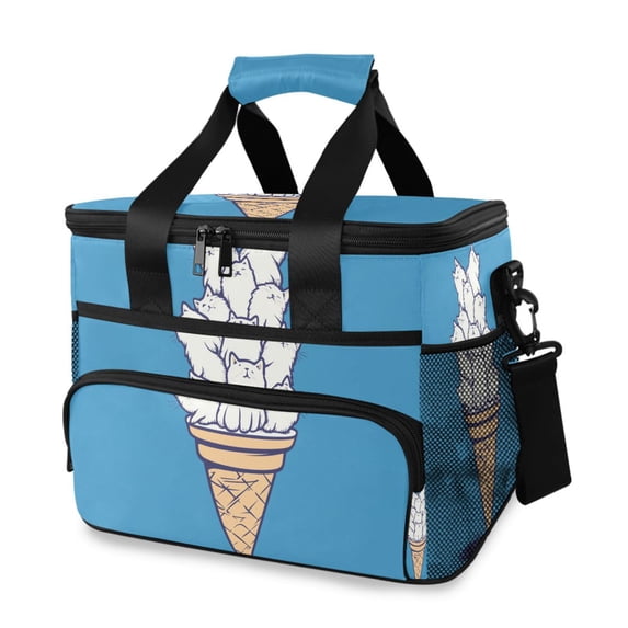 FORMRS Insulated Cooler Bag 24 Cans Capacity Soft Leakproof Lunch Box with Side Pockets, Ice Cream Cat