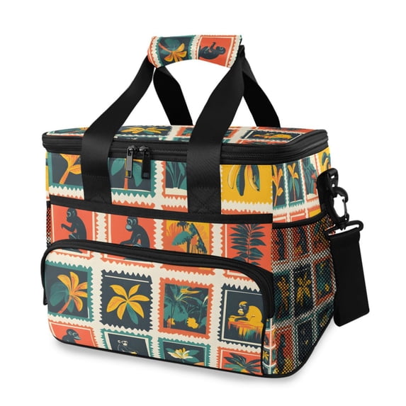 FORMRS Insulated Cooler Bag 24 Cans Capacity Soft Leakproof Lunch Box with Side Pockets, Jungle Stamp