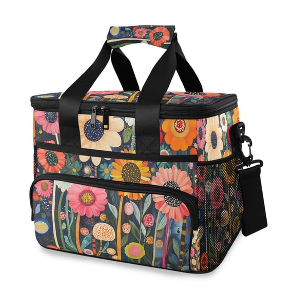 FORMRS Insulated Cooler Bag 24 Cans Capacity Soft Leakproof Lunch Box with Side Pockets, Large Colorful Flowers