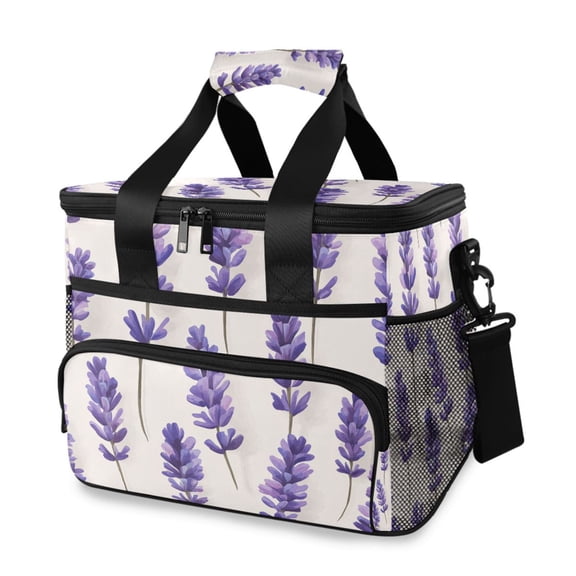 FORMRS Insulated Cooler Bag 24 Cans Capacity Soft Leakproof Lunch Box with Side Pockets, Lavender Pattern