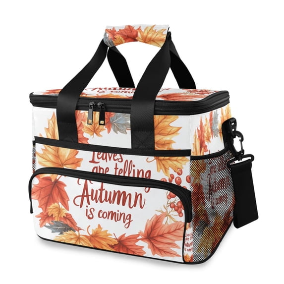 FORMRS Insulated Cooler Bag 24 Cans Capacity Soft Leakproof Lunch Box with Side Pockets, Leaves Pattern