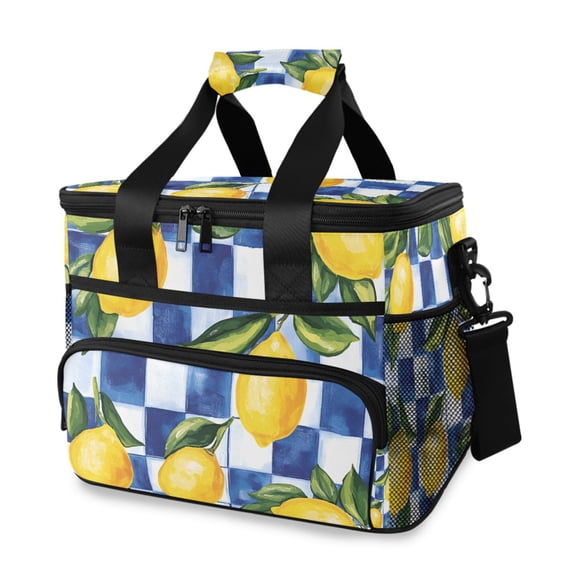 FORMRS Insulated Cooler Bag 24 Cans Capacity Soft Leakproof Lunch Box with Side Pockets, Lemon Checkered