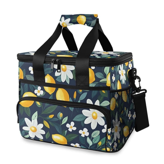 FORMRS Insulated Cooler Bag 24 Cans Capacity Soft Leakproof Lunch Box with Side Pockets, Lemon Flowers