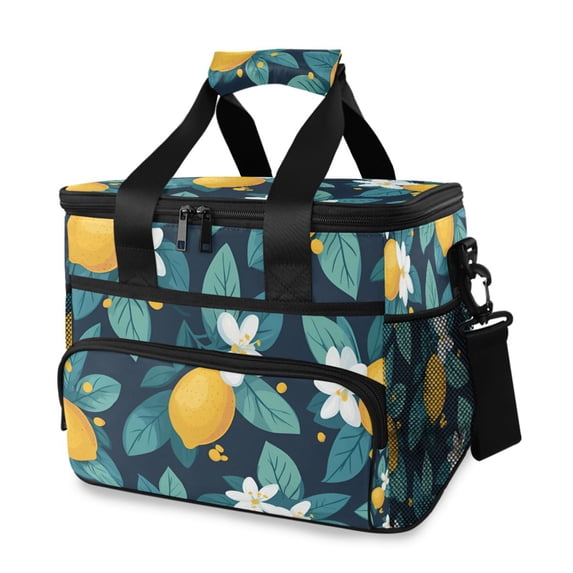 FORMRS Insulated Cooler Bag 24 Cans Capacity Soft Leakproof Lunch Box with Side Pockets, Lemon Leaves