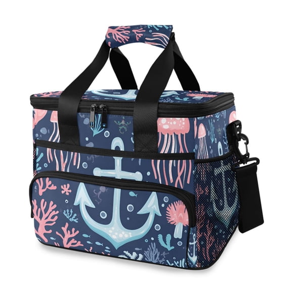 FORMRS Insulated Cooler Bag 24 Cans Capacity Soft Leakproof Lunch Box with Side Pockets, Light Blue Anchor