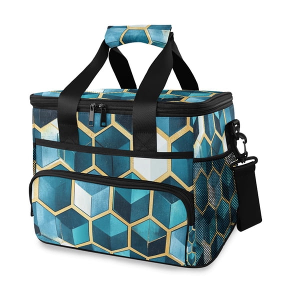FORMRS Insulated Cooler Bag 24 Cans Capacity Soft Leakproof Lunch Box with Side Pockets, Light Blue Geometric Pattern