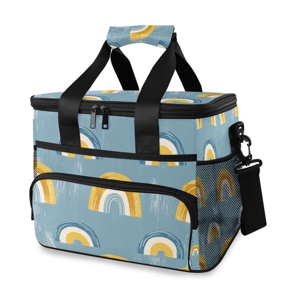 FORMRS Insulated Cooler Bag 24 Cans Capacity Soft Leakproof Lunch Box with Side Pockets, Light Blue Rainbow
