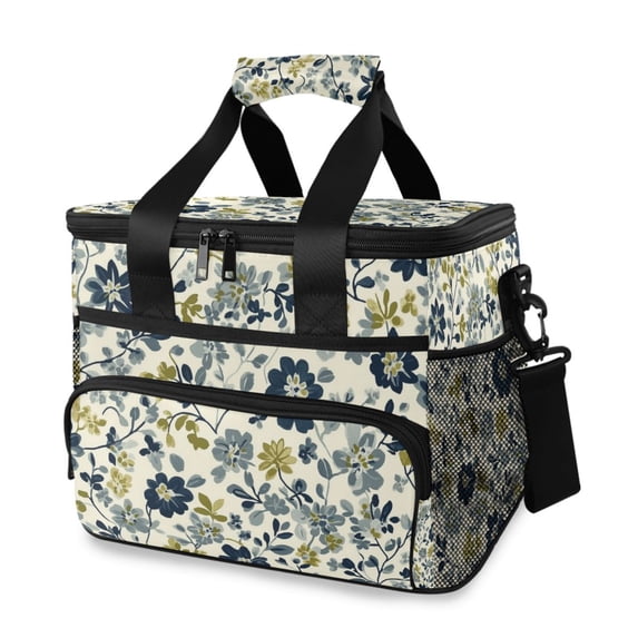 FORMRS Insulated Cooler Bag 24 Cans Capacity Soft Leakproof Lunch Box with Side Pockets, Light Floral