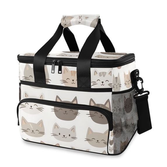 FORMRS Insulated Cooler Bag 24 Cans Capacity Soft Leakproof Lunch Box with Side Pockets, Light Gray Cat Pattern
