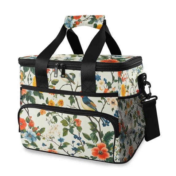 FORMRS Insulated Cooler Bag 24 Cans Capacity Soft Leakproof Lunch Box with Side Pockets, Light Green Floral Pattern