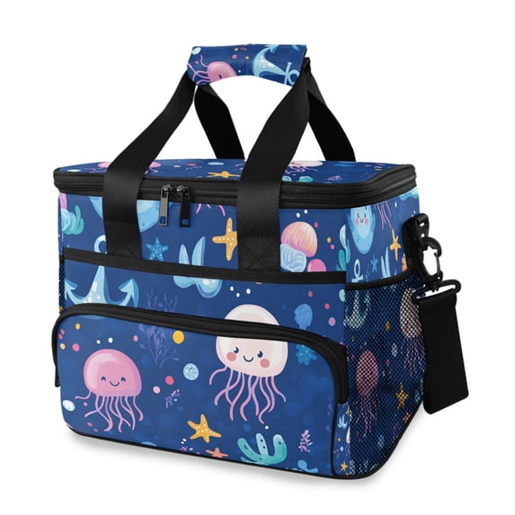 FORMRS Insulated Cooler Bag 24 Cans Capacity Soft Leakproof Lunch Box with Side Pockets, Light Pink Jellyfish