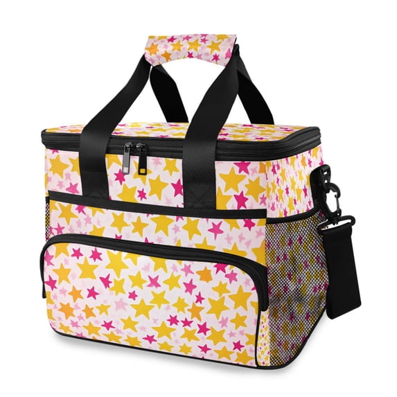 FORMRS Insulated Cooler Bag 24 Cans Capacity Soft Leakproof Lunch Box with Side Pockets, Light Pink Stars