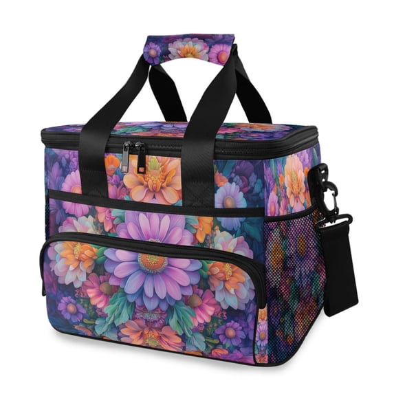 FORMRS Insulated Cooler Bag 24 Cans Capacity Soft Leakproof Lunch Box with Side Pockets, Light Purple Flowers