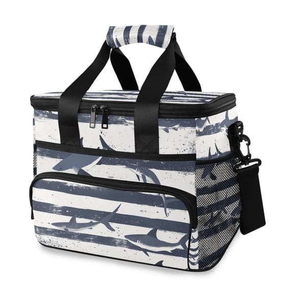 FORMRS Insulated Cooler Bag 24 Cans Capacity Soft Leakproof Lunch Box with Side Pockets, Light Sharks