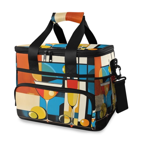 FORMRS Insulated Cooler Bag 24 Cans Capacity Soft Leakproof Lunch Box with Side Pockets, Modern Cocktails
