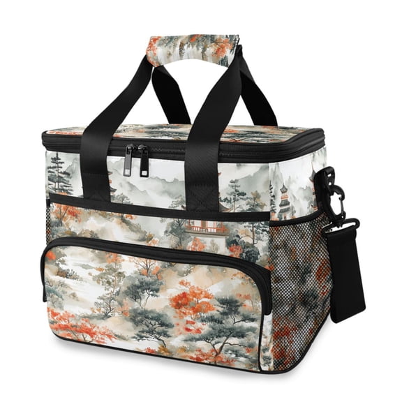 FORMRS Insulated Cooler Bag 24 Cans Capacity Soft Leakproof Lunch Box with Side Pockets, Mountain Pattern
