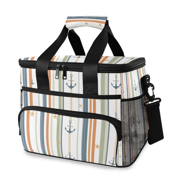 FORMRS Insulated Cooler Bag 24 Cans Capacity Soft Leakproof Lunch Box with Side Pockets, Nautical Pattern