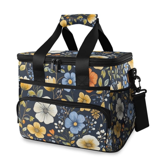 FORMRS Insulated Cooler Bag 24 Cans Capacity Soft Leakproof Lunch Box with Side Pockets, Navy Floral Pattern