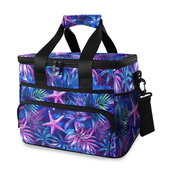 FORMRS Insulated Cooler Bag 24 Cans Capacity Soft Leakproof Lunch Box with Side Pockets, Neon Pink Starfish
