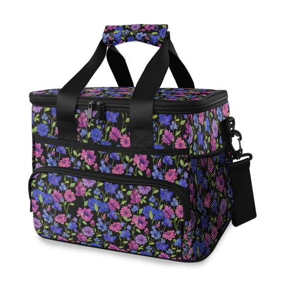 FORMRS Insulated Cooler Bag 24 Cans Capacity Soft Leakproof Lunch Box with Side Pockets, Night Flower Blooms Pattern