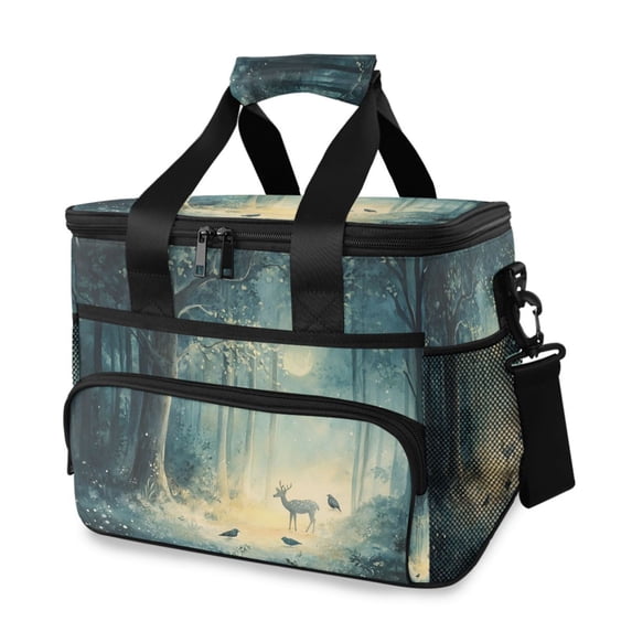 FORMRS Insulated Cooler Bag 24 Cans Capacity Soft Leakproof Lunch Box with Side Pockets, Night Forest Scene