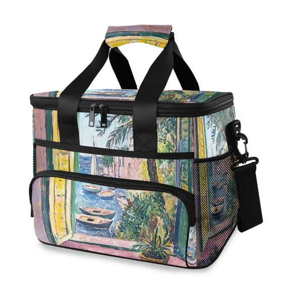 FORMRS Insulated Cooler Bag 24 Cans Capacity Soft Leakproof Lunch Box with Side Pockets, Ocean Boat