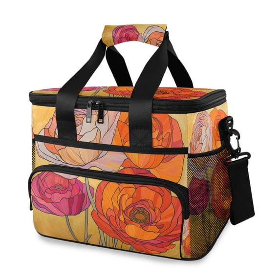 FORMRS Insulated Cooler Bag 24 Cans Capacity Soft Leakproof Lunch Box with Side Pockets, Orange Abstract Floral