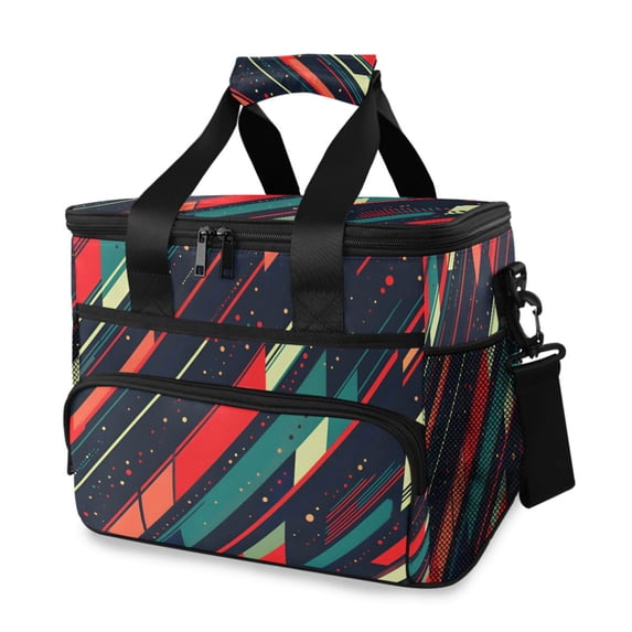 FORMRS Insulated Cooler Bag 24 Cans Capacity Soft Leakproof Lunch Box with Side Pockets, Orange Abstract Lines