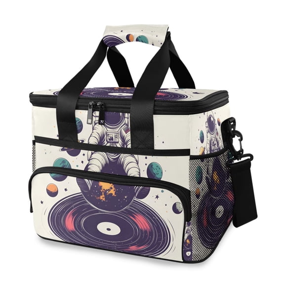 FORMRS Insulated Cooler Bag 24 Cans Capacity Soft Leakproof Lunch Box with Side Pockets, Orange Astronaut Planet