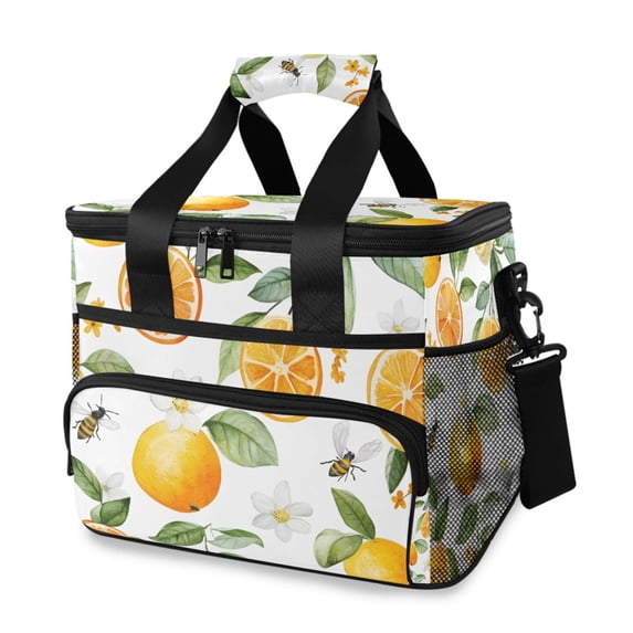 FORMRS Insulated Cooler Bag 24 Cans Capacity Soft Leakproof Lunch Box with Side Pockets, Orange Bees