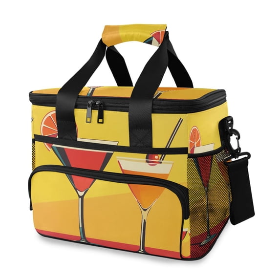 FORMRS Insulated Cooler Bag 24 Cans Capacity Soft Leakproof Lunch Box with Side Pockets, Orange Cocktails